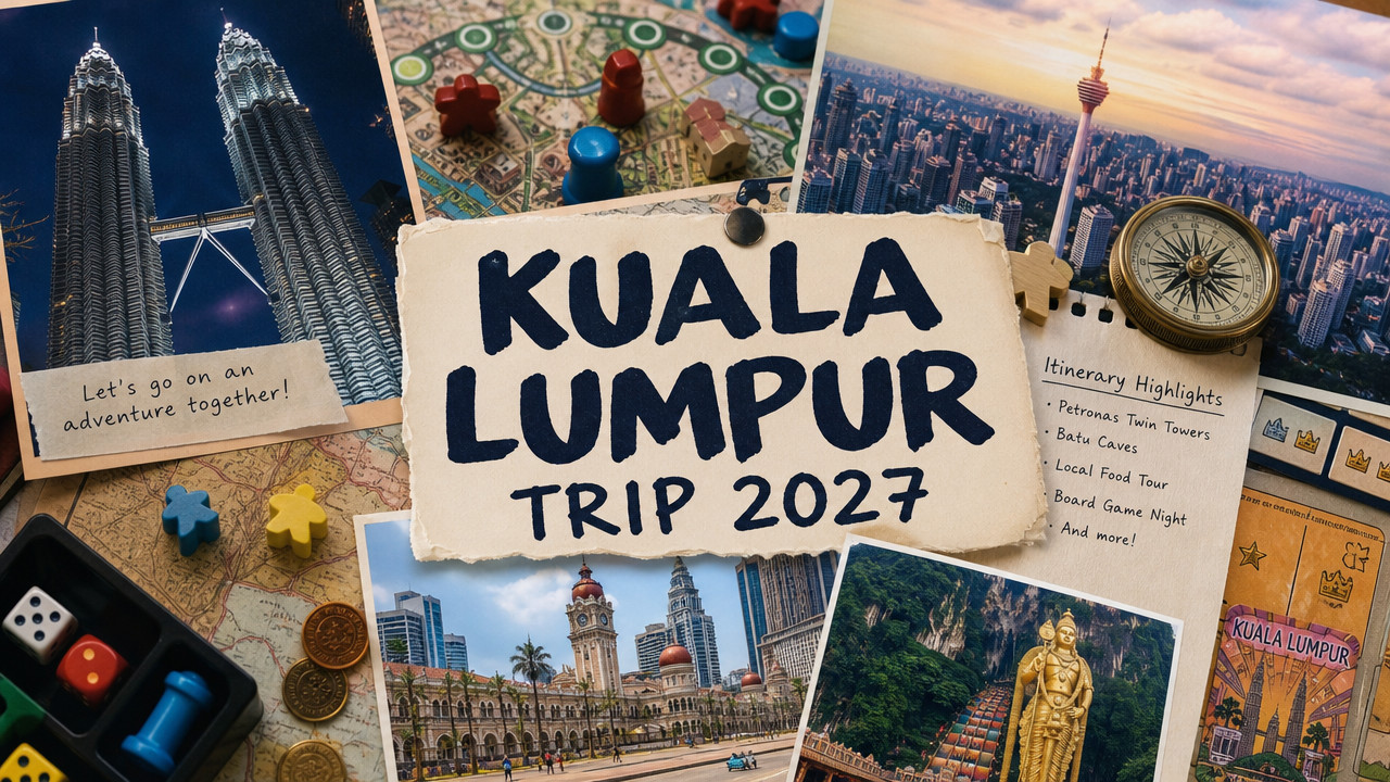 Kuala Lumpur skyline, destination for the Meeplenomads 2027 board game trip
